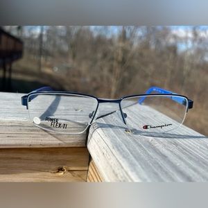Champion eyeglass frame. Mens new half rimless metal blue eyeglasses